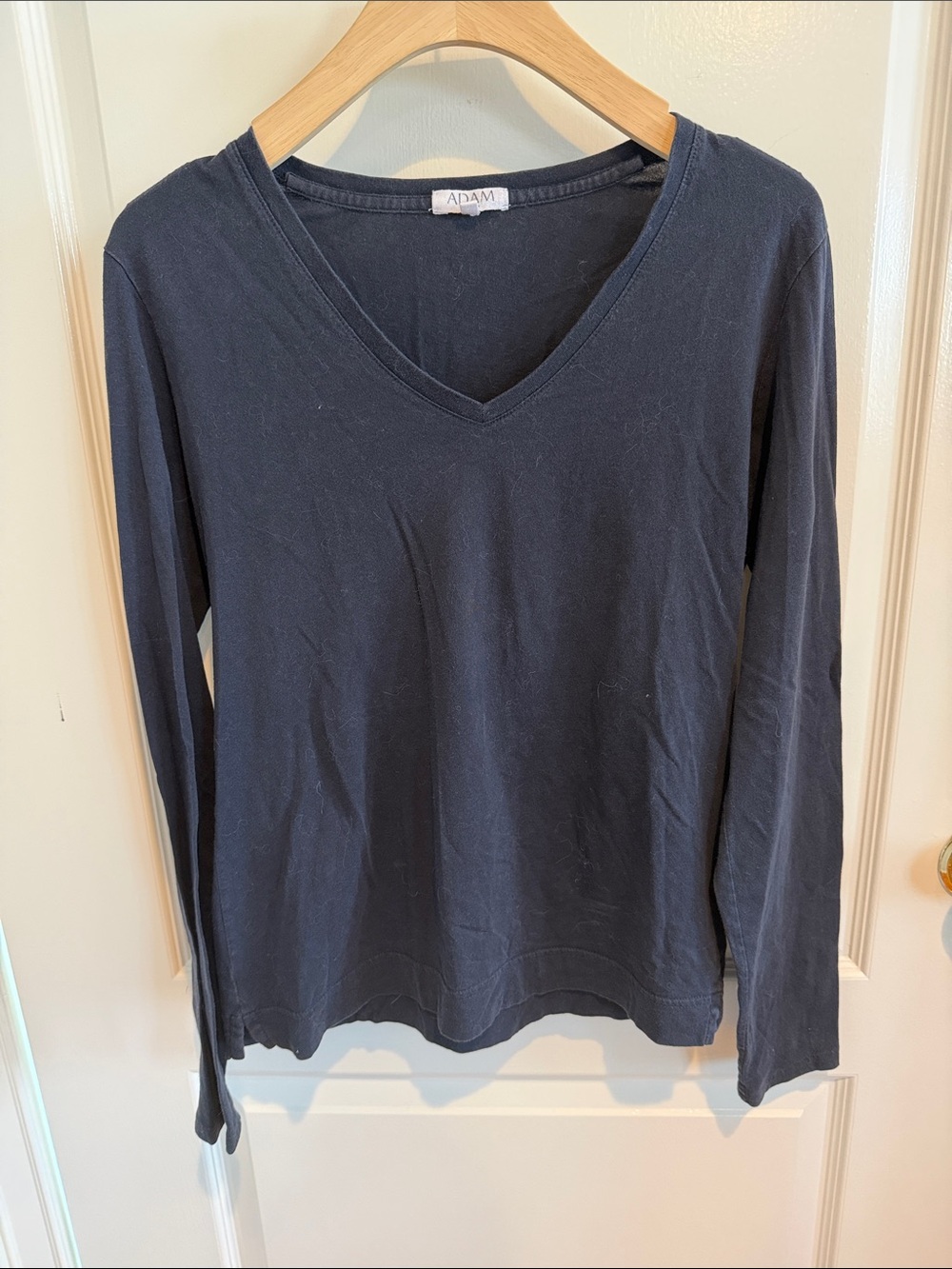 Adam Lippes Navy V-Neck Long Sleeve Tee